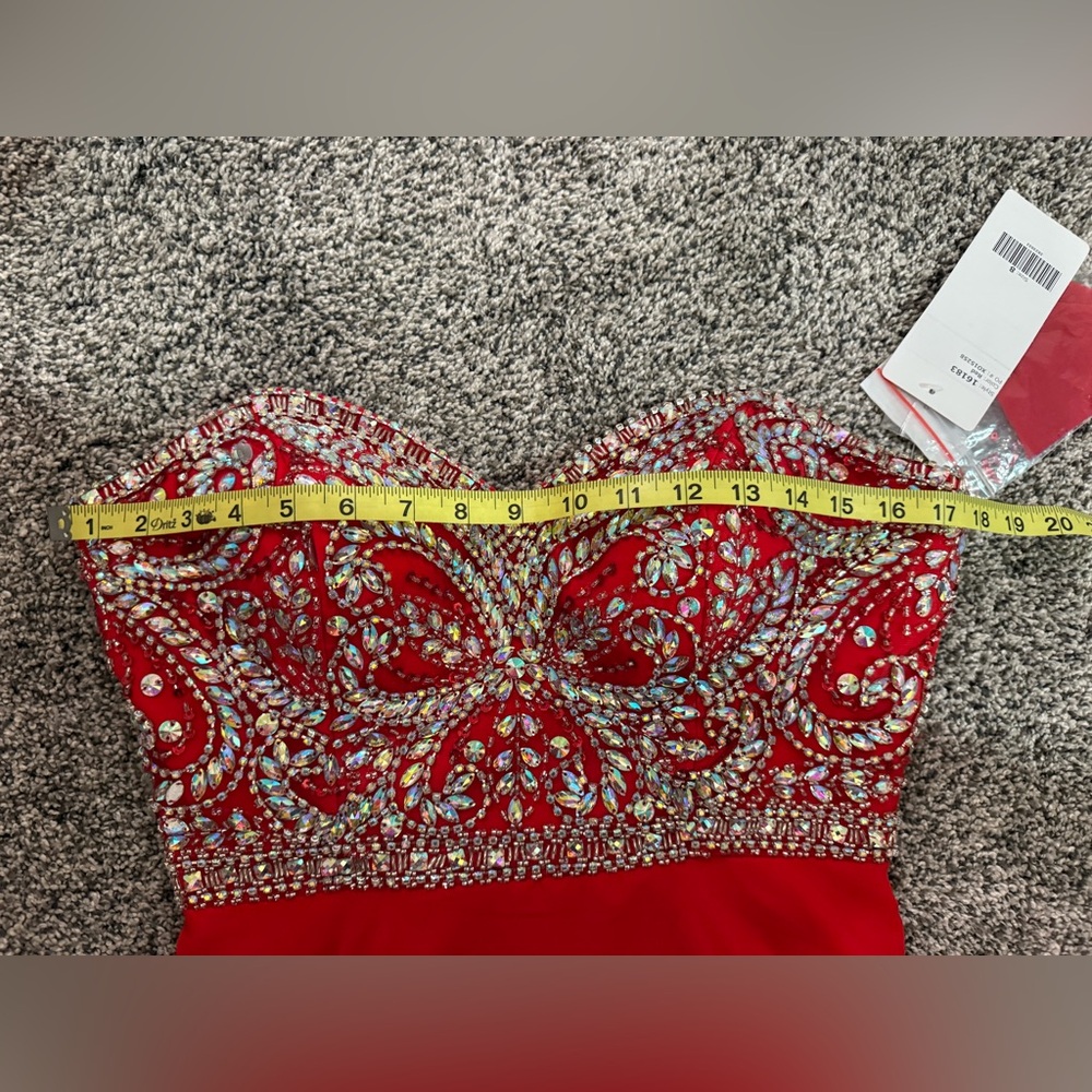 NWT Tiffany Designs red strapless prom dress - Picture 10 of 16